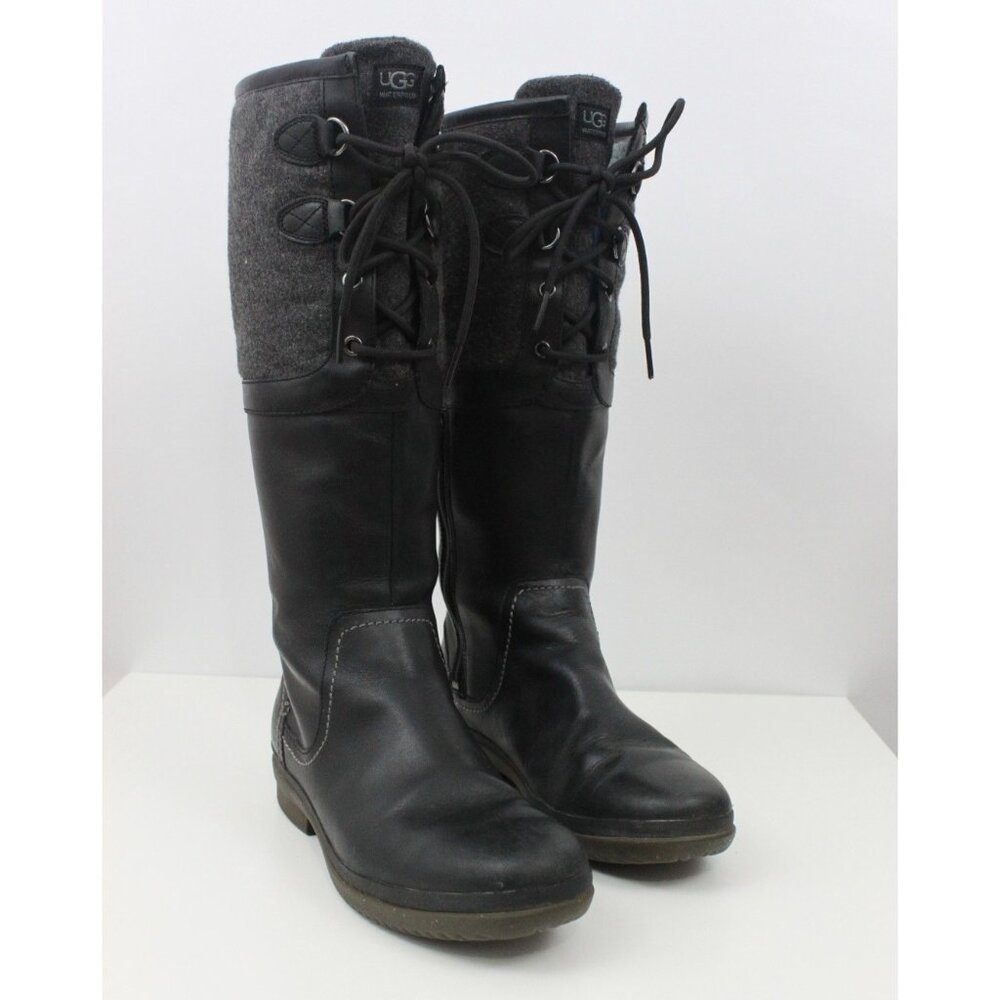 Ugg Women Boots Elsa Knee High Shearling Waterproof 1005578 Leather Black Sz 8